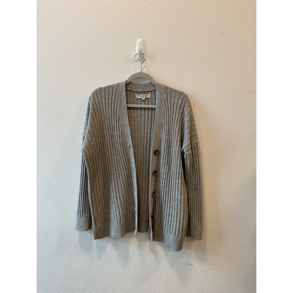The Loft Women's Ribbed Knit‎ Gray Cardigan Sweater Size XL